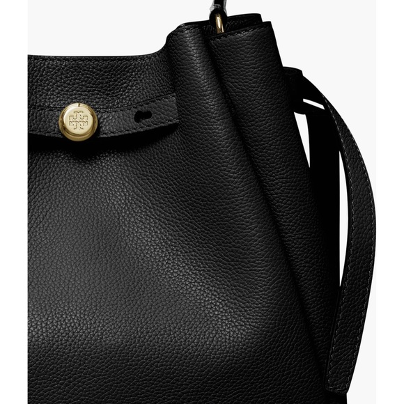 Tory Burch Romy  Black Pebble Leather Bucket Bag - Picture 9 of 12